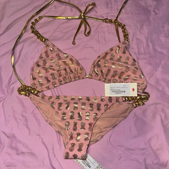 Pink Pineapple Bikini with Gold Accents - Picture 1 of 4